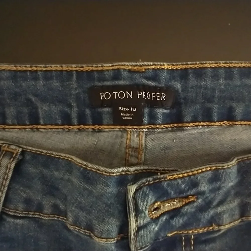 BOSTON PROPER Women's Jeans Size 16 Sequin Floral Stretch Straight Leg Pant - Picture 7 of 16